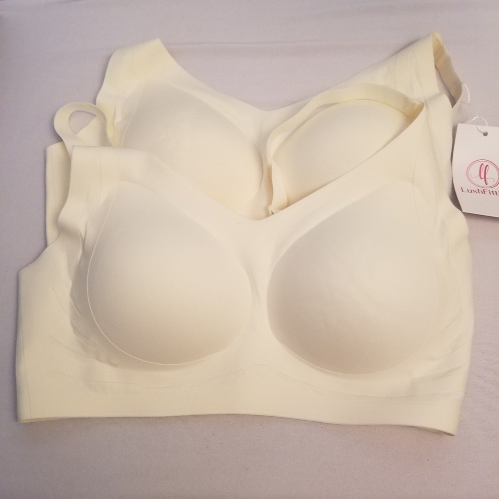 LushFitting 2 Pack Seamless Wireless Bra Cream Off White Comfort Bralette Set 1